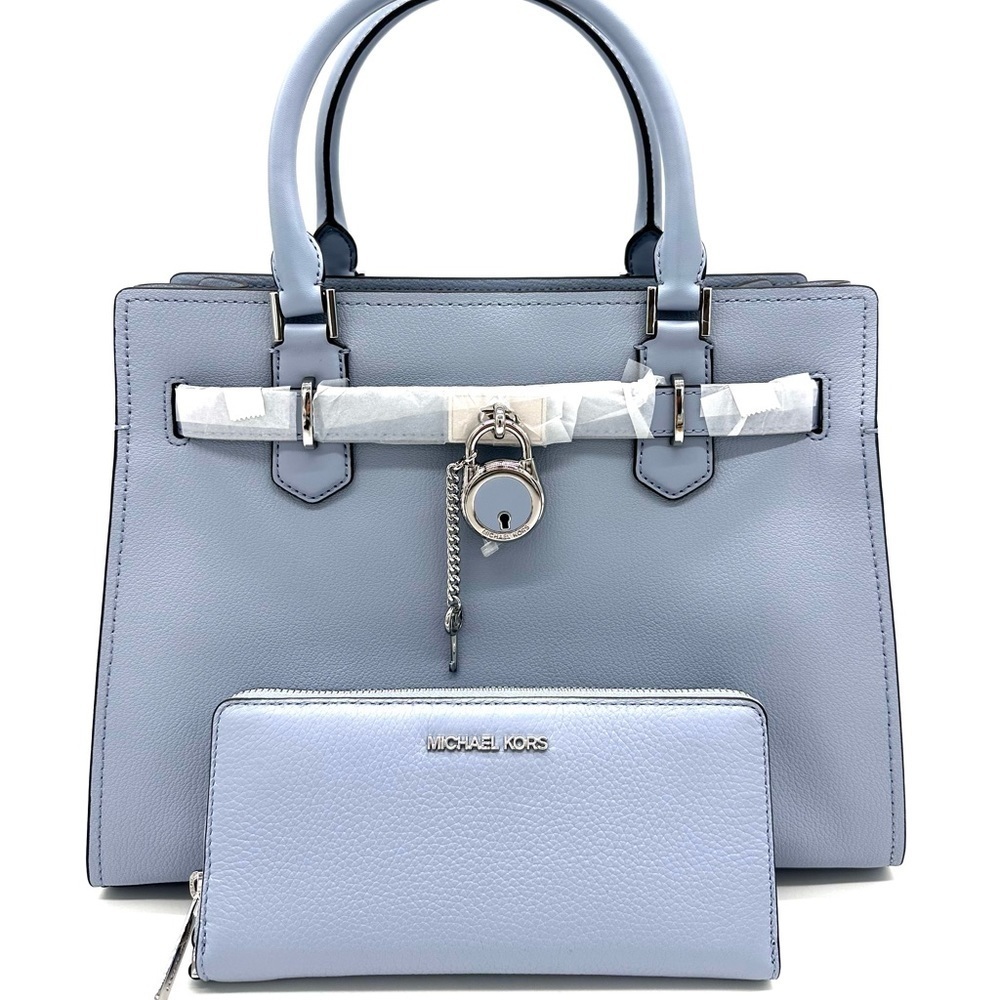 Michael Kors Hamilton Medium Satchel & Large Continental Wallet Wristlet Blue